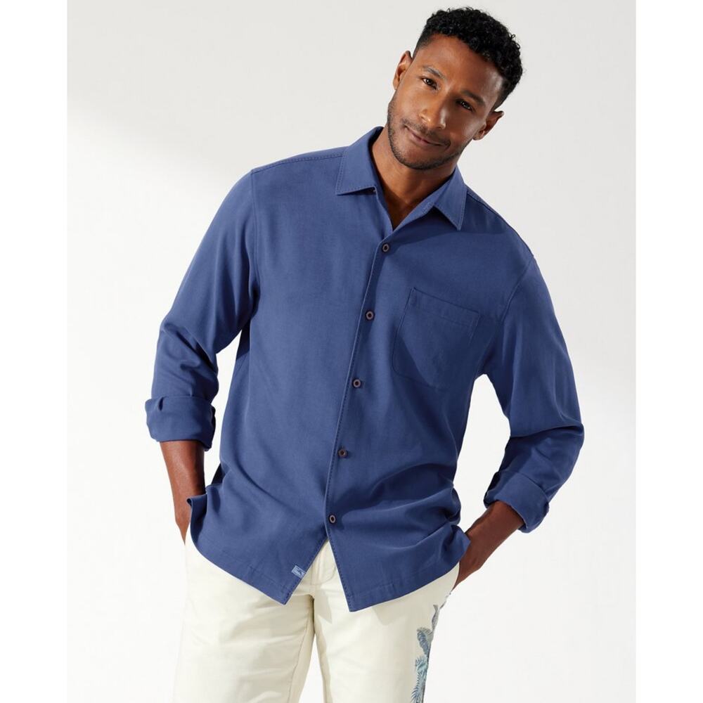Tommy Bahama Men’s Blue Silk Wool Blend Button Down Shirt XL